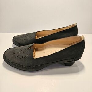 SAS Women Black Nubuck Leather Perforated Low Heel Pumps Shoes Size 8.5 W